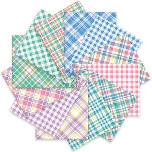12 Pcs Spring Pastel Plaid Cotton Fabric Bundles 10x10 Inch for DIY Crafts and H